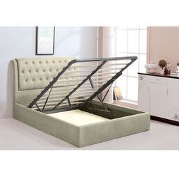 MAXWELL Κρεβάτι με Αποθηκευτικό Χώρο, για Στρώμα 160x200cm -  Ύφασμα Εκρού