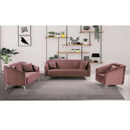 LUXE Set Σαλόνι: Καναπές 3Θέσιος & 2Θέσιος + Πολυθρόνα - Ύφασμα Velure Απόχρωση Antique Pink